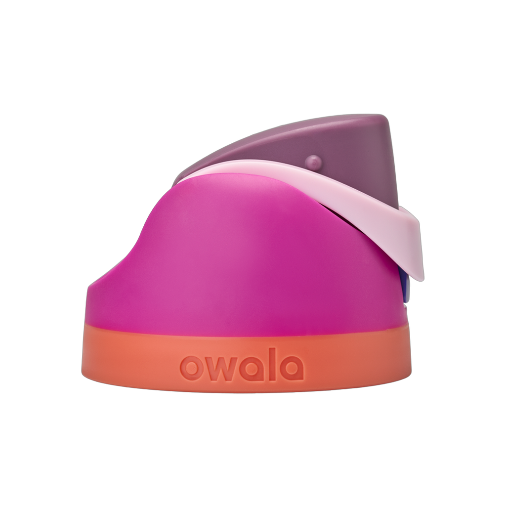 FreeSip replacement lid in Crown Jewel, magenta/fuchsia body with light pink/lavender flip cap and coral orange base ring